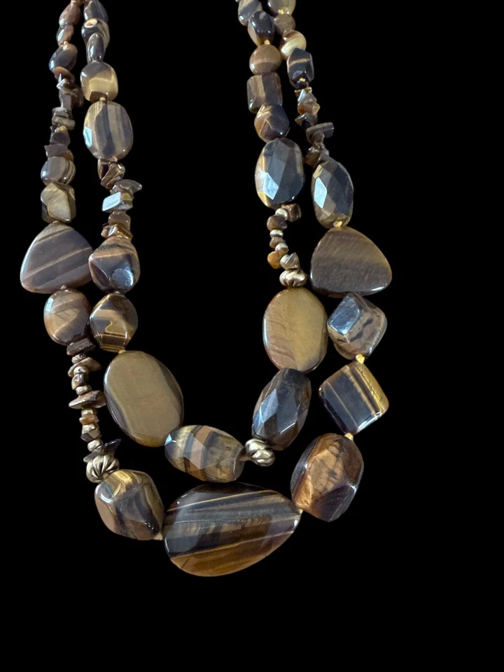 Hermoso Collar Coldwater Creek Doble Hilo Ojo de Tigre Pepita Declaración Foto 2 de 4