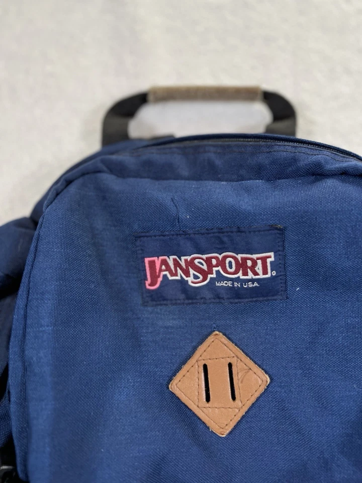 Mochila inferior de cuero JanSport vintage azul hecha en EE. UU. mochila senderismo Y2K Foto 2 de 4
