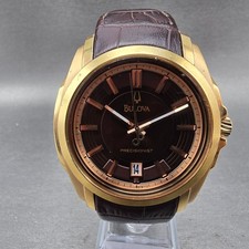Reloj Bulova Precisionist Hombre 43mm Esfera Marrón Tono Oro Rosa Fecha 97B110 Nuevo Bate