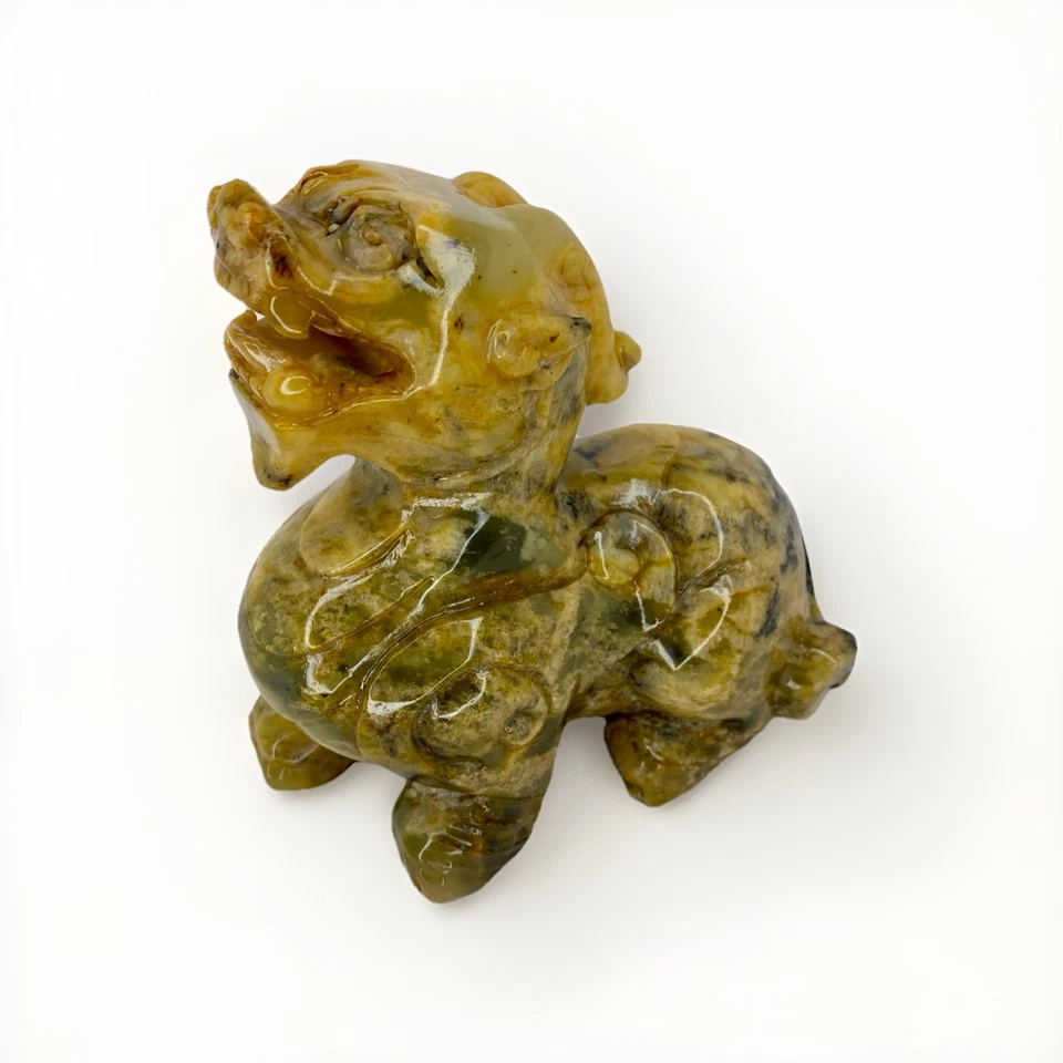 Antigua estatua china tallada a mano de dragón de jade Pixiu Feng Shui riqueza y fortuna Foto 2 de 4