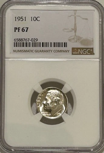 1951 Proof Roosevelt Silver Dime NGC PF67