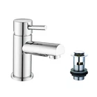 Bathroom Basin Mixer Tap with Waste Modern Chrome Tap Round Lever Mono Mixer