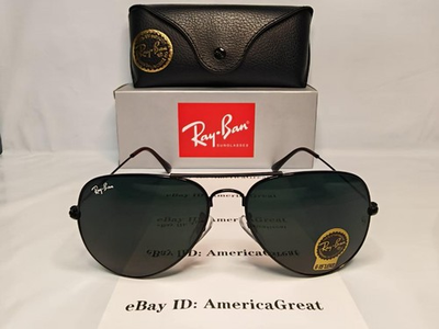 #ad New Ray Ban RB3025 Aviator Sunglasses Black Frame Gray G 15 Lens 60 14 135mm $29.99