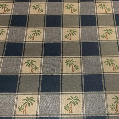 Miami Blue Palm Tree Plaid Upholstery Fabric - Image 1 of 2