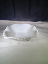 Vintage White Milk Glass Ruffled Edge Diamond Pattern Candy Nut Trinket Dish