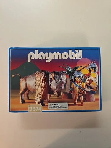 Playmobil 3874 Native American with Buffalo Bison Vintage Blue Box NEW Sealed