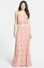Adrianna Papell Beaded Blouson Gown Sz 16 Pink