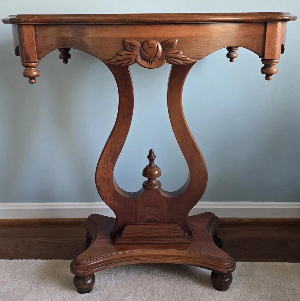 Mid Century Cherry Lyre Base End Table / Side Table 28"×20"×29"h Antique VTG - Image 2 of 4