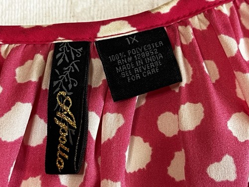 Blusa donna taglia 1X maniche 3/4 rosa con zip a pois bianchi davanti - Foto 3 di 6