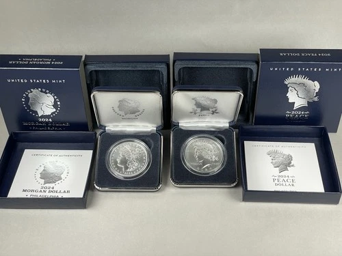 2024 Morgan and Peace Uncirculated Silver Dollars 2-Coin Set with COA and OGP
