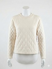 NWT Athleta Retro Plush Quilted Crew Neck Sweatshirt Sweater Ivory Size M