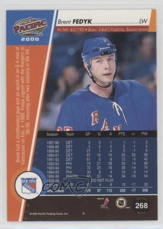 1999-00 Pacific Brent Fedyk #268 - Image 2 of 2