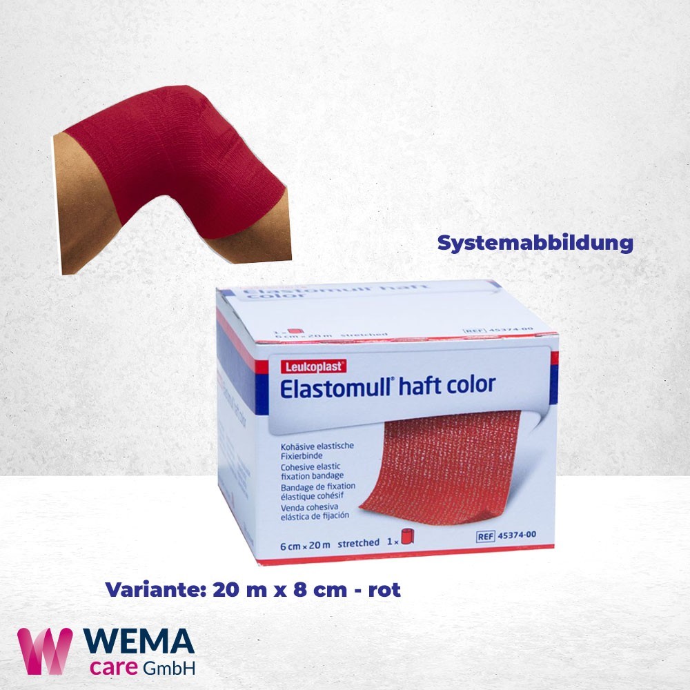Elastomull haft color Fixierbinde, 20 m x 8 cm, rot - PZN 01412584