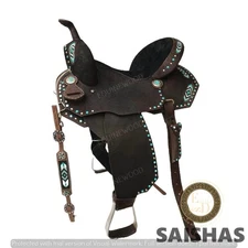 Premium Barrel Racing Western Leather Saddle Set Hand Tooled with Free Tack