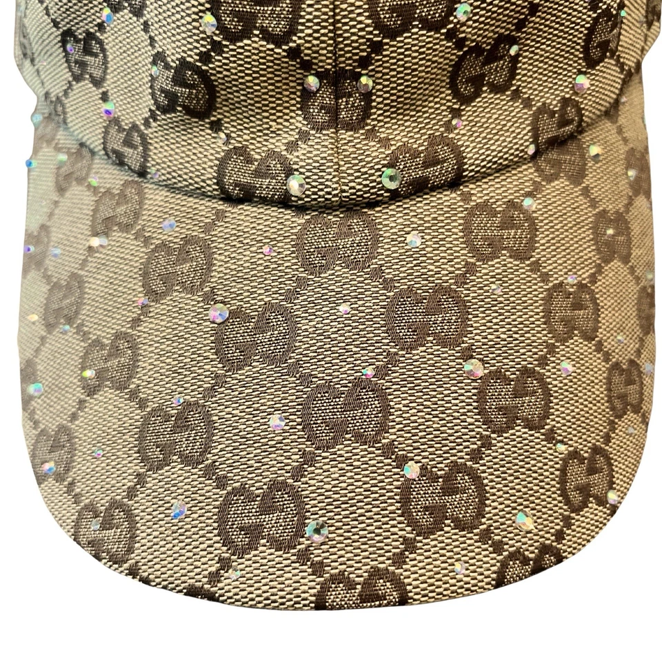 Chapéu de beisebol ajustável Gucci Crystals GG marrom lona - Imagem 3 de 4