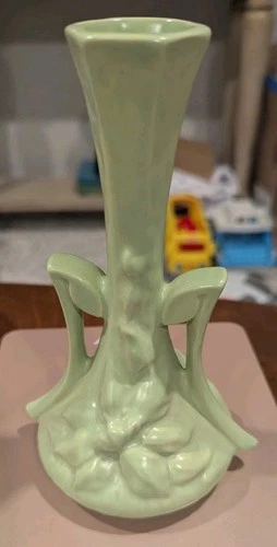Roseville Pottery Art Deco Green Clematis Vase 7” Tall Vintage