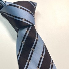 HERMES H Stripe patterns Silk Tie Light blue X Brown Width 3.50"