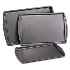 Carbon Steel Nonstick Cookie Baking Sheet Pan Set 3-Piece Gray 11x17 10x15 9x13