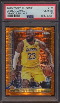 2025 TOPPS CHROME LEBRON JAMES #127 ORANGE PULSAR 19/25 PSA 10!