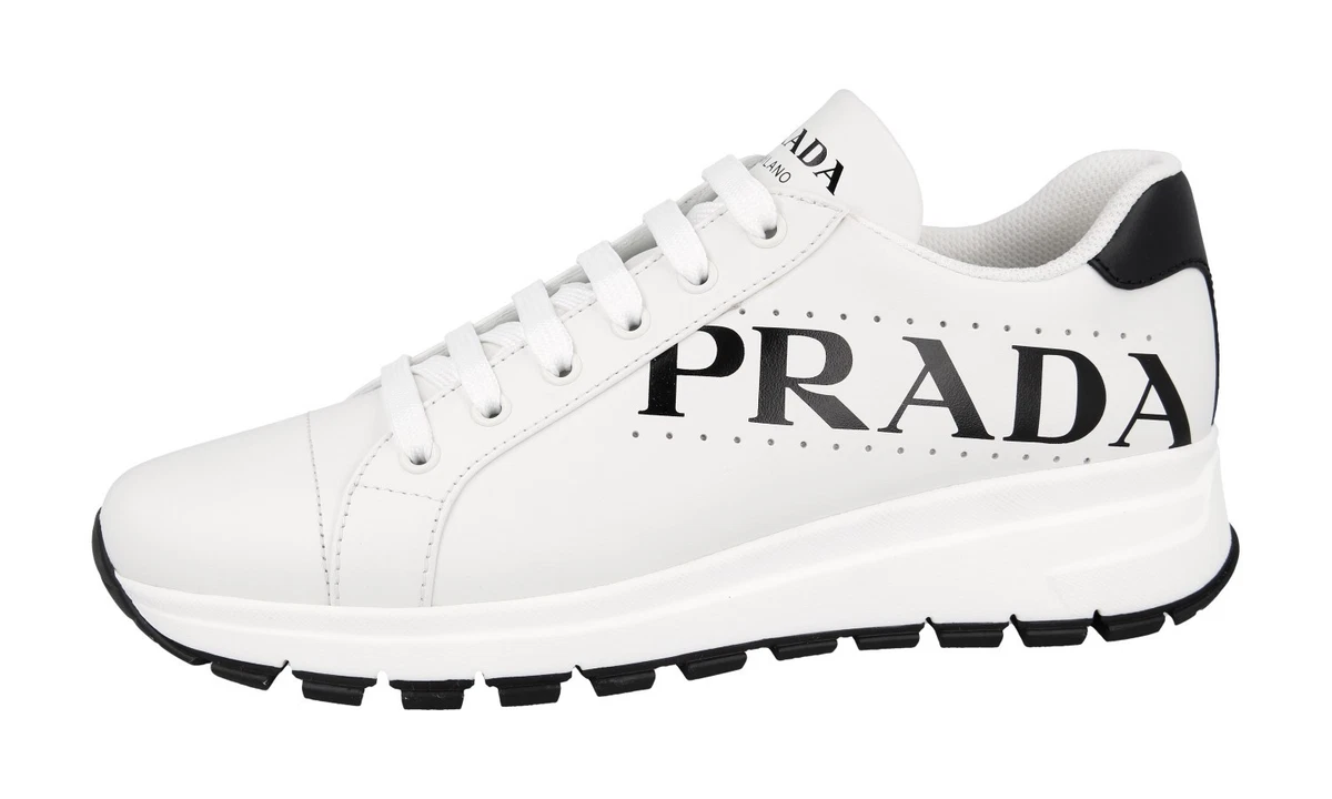PRADA Leder PRAX Logo Sneaker Schuhe - 1E597M - Weiss Schwarz - NEU - 41 UK 8
