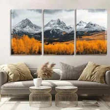 3pcs Majestic Mountain Vibrant Autumn Perfect Wall Art Canvas Framed 50x70cm