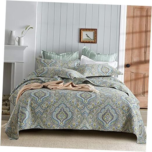 Cotton Bedspread Quilt Sets, 3 Pieces Queen (90 by98inch) Classical Damask