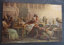 vtg postcard King Belshazzah's Feast  Leinweber Holy Scripture Art Publishers