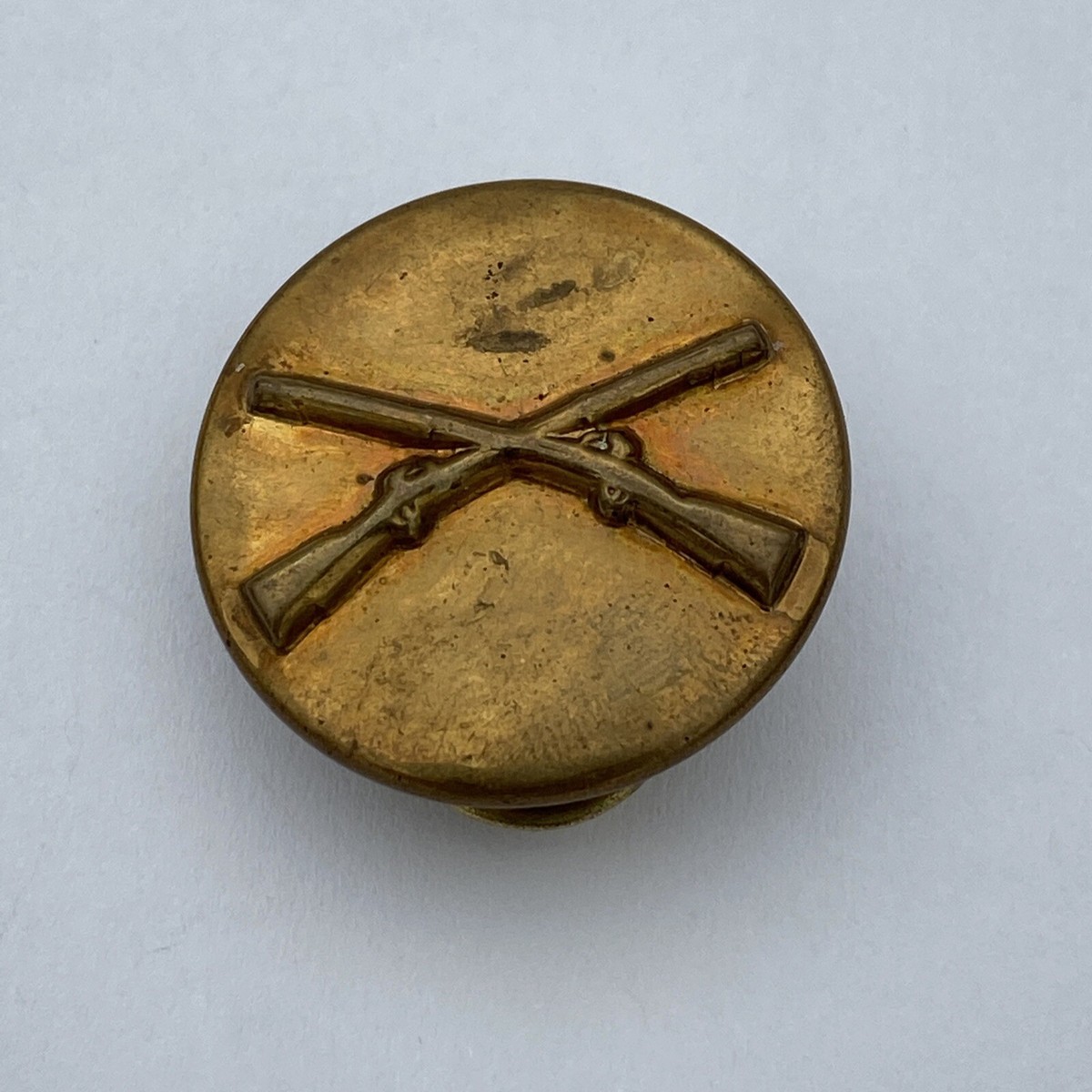 Military Pin Metal WW II Crossed Rifles Brass Colored With