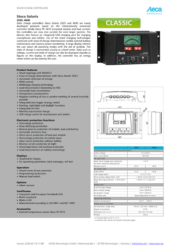 Solar Charge Controller Steca Solarix 4040 12/24V 40A, LCD display - Imagen 2 de 6