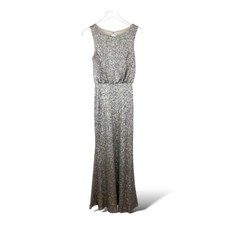 Sorella Vita Sleeveless Pewter Sequin Evening Gown With Keyhole Back - Size Smal