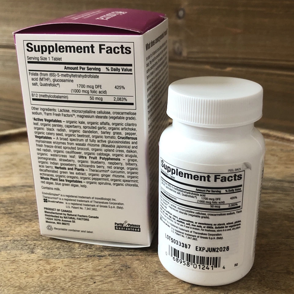 Folato BioCoenzimado Natural Factors + Vitamina B12, 60 Comprimidos - Caducidad 6/26 Foto 3 de 4