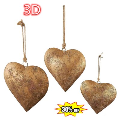 1/3PCS 3D Metal Heart-Shaped Decorative Bell DE
