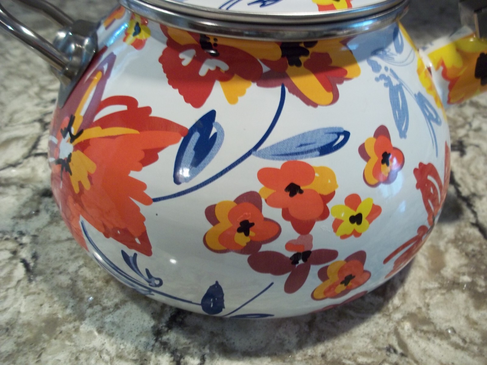 Crofton 2.3 qt Whistling Tea Pot Kettle Spring Floral Enameled Steel