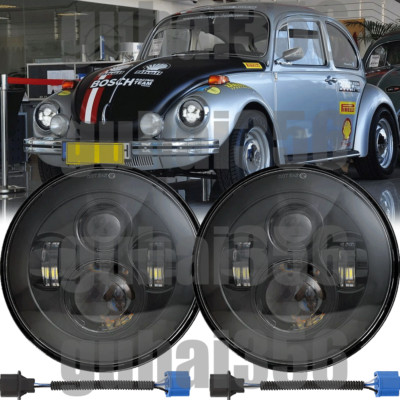 Pair 7inch Round LED Headlights Hi-Lo Beam Projector For Volkswagen Beetle 50-79