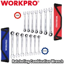 WORKPRO Metric SAE Ratcheting Combination Wrench Set 72 Teeth with Roll Up Pouch