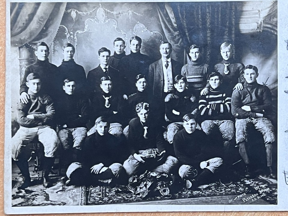 SLEEPY EYE MINNESOTA FOOTBALL TEAM equipment pile! 1909 rppc Real Photo