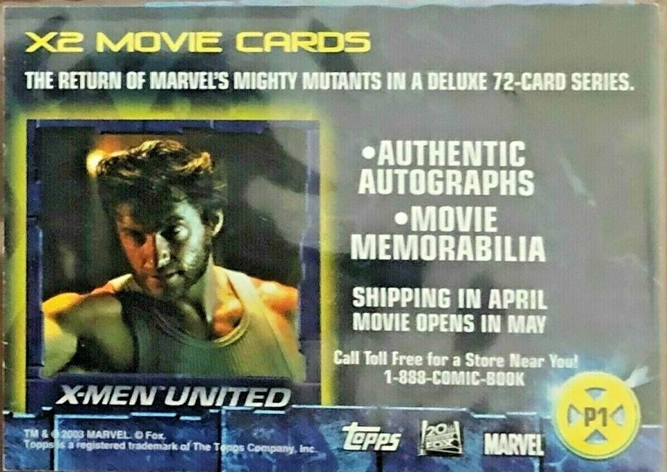 X MEN 2 MOVIE PROMO CARD P1  WOLVERINE BY TOPPS  - Image 2 of 2