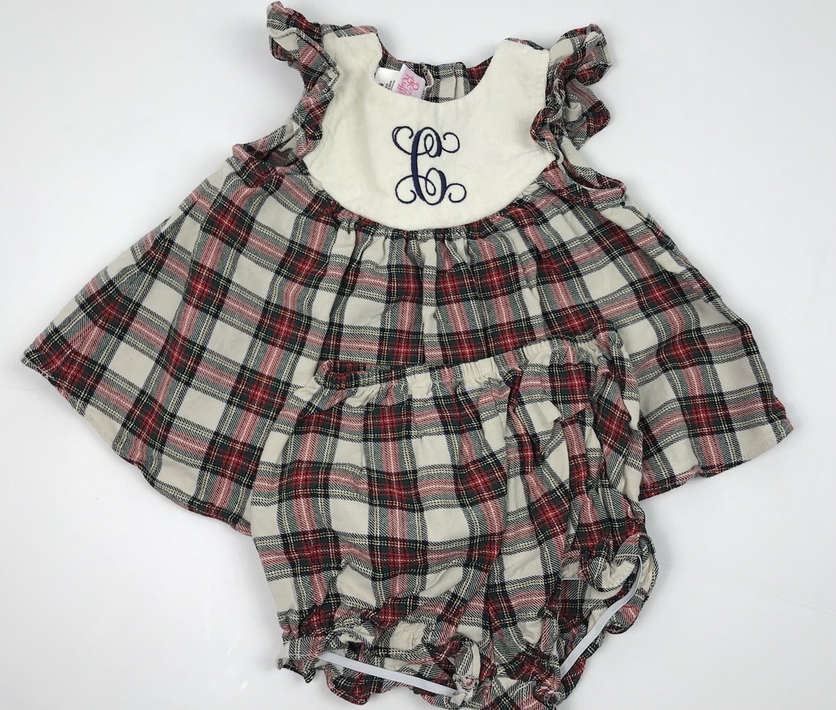 Ricrac Ruffles Baby Girl 6-9 Christmas Dress Bloomers Months Monogrammed C  Plaid | eBay
