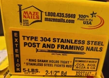 MAZE Stainless Pole Barn Ring Shank Nails 5 lbs 8D 2.5" XSST447A Post Frame