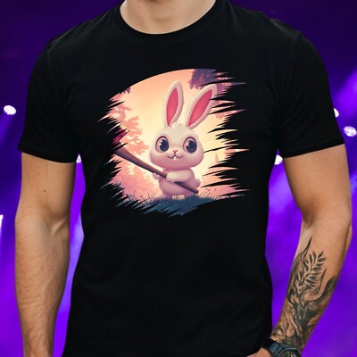 Mens Bunny With An Axe Motif Cotton T-Shirt Size S to 5XL