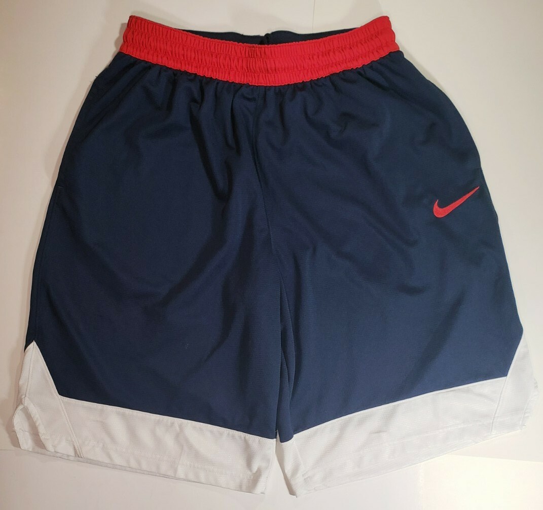 NIKE MENS DRI FIT ALTHETIC BASKETBALL SHORTS TRAIN BLUE RED WHITE