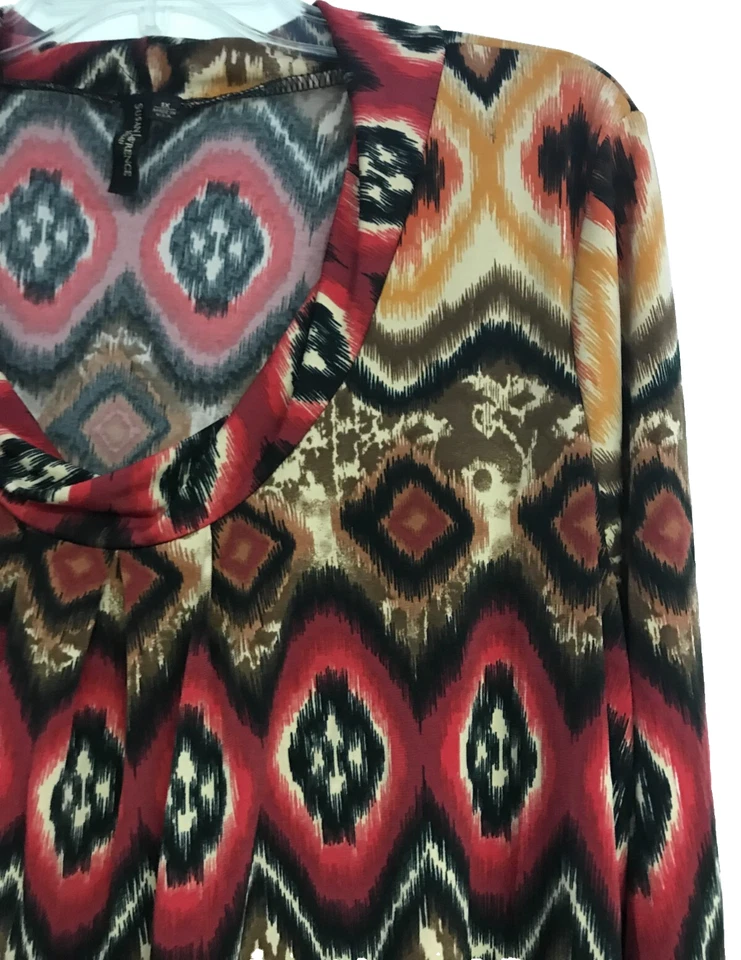 Túnica Susan Lawrence 1X Estampado Azteca Mangas 3/4 Cuello Redondo Enrollado Elástico Foto 4 de 4