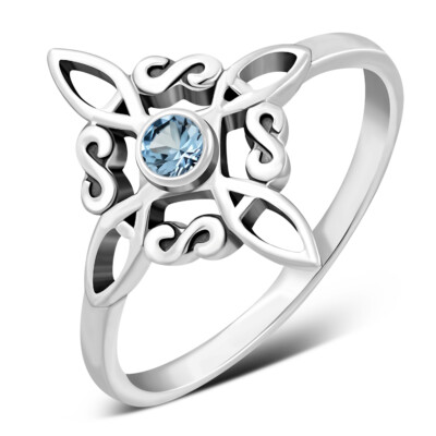 Ring Sterling Silber 925 Hexenknoten - Blautopas CZ Neu mehrere Größen - NEU
