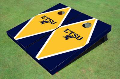 East Tennessee State University ETSU  Yellow and Navy Matching Diamond Cornhole 