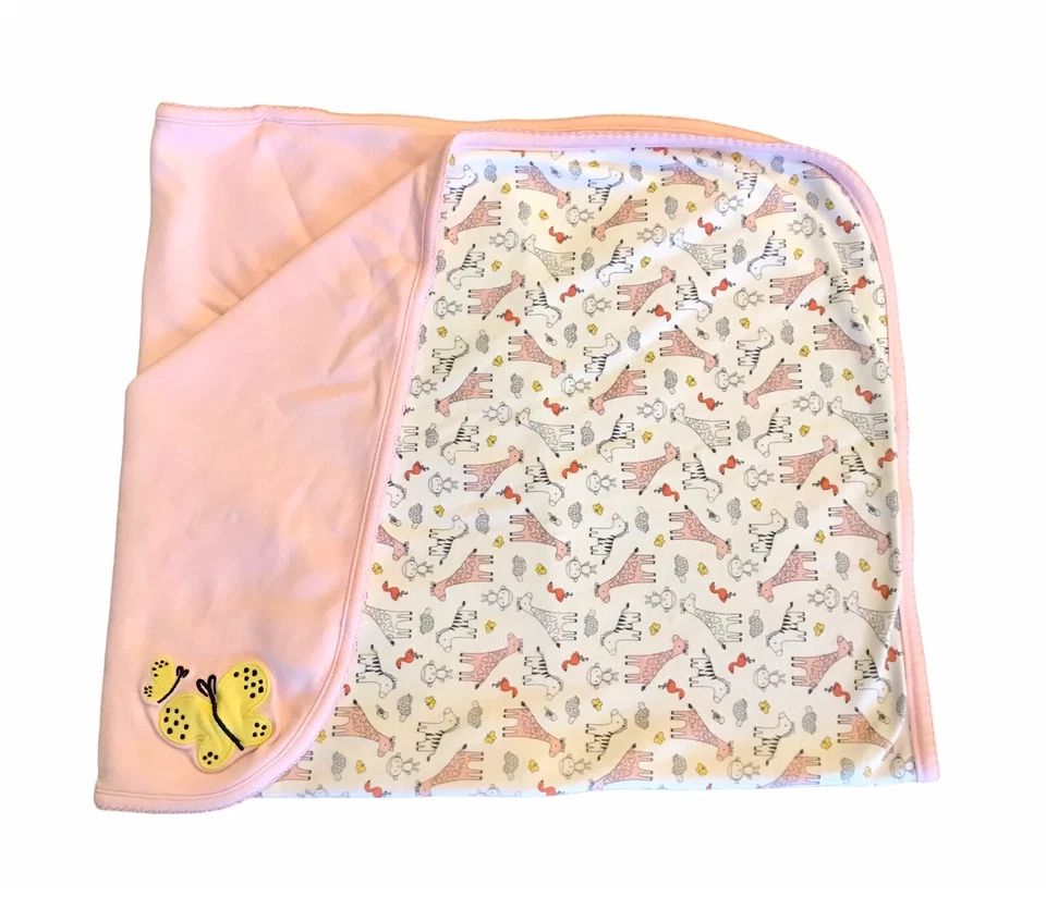 Cobertor de bebê rosa Carters borboletas amarelas zebras girafas macacos algodão - Imagem 4 de 4
