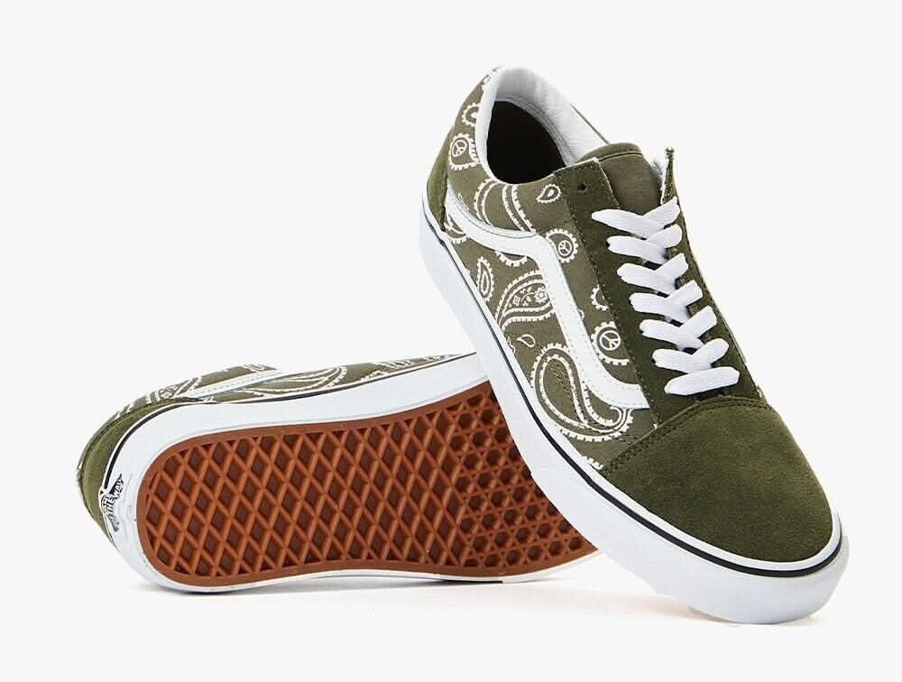 Vans Old Skool Zapatos de Skate - (Paz Paisley) Hoja de Uva/Blanco Verdadero Reino Unido 8 / EE. UU. 9
