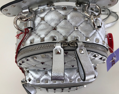 Valentino Garavani Metallic Quilted Mini Backpack in Silver NWT Valentino Garavani Rockstud Spike Backpack Quilted  main image 4