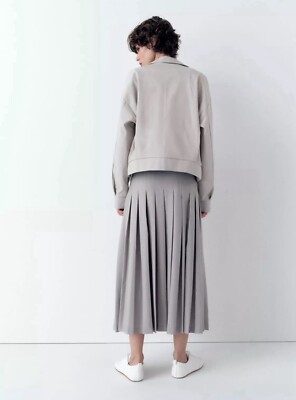 ZARA SS24 NWT GRAY HIGH WAIST MIDI BOX PLEATED SKIRT SIZE S