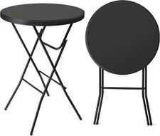 32" Plastic Folding Round Table Bar Height, HDPE Matrial with Gray Metal Finish