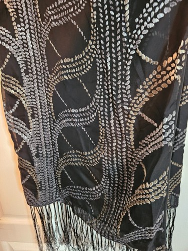 NEW Free People Sleeveless Fringe Draped Kimono Black/Silver Velvet Accents OS - Picture 3 of 4